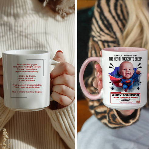 Custom Baby Superman Mug – “The Flying Peanut” Design with Name, Photo & Quote – Personalized Gift for Moms